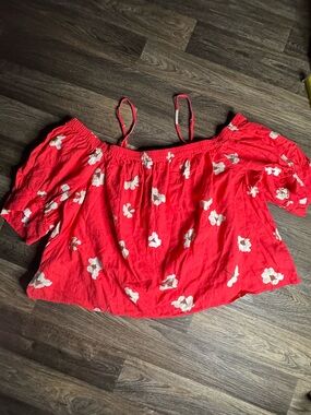 Universal Thread Red Floral Off-Shoulder Crop Top
